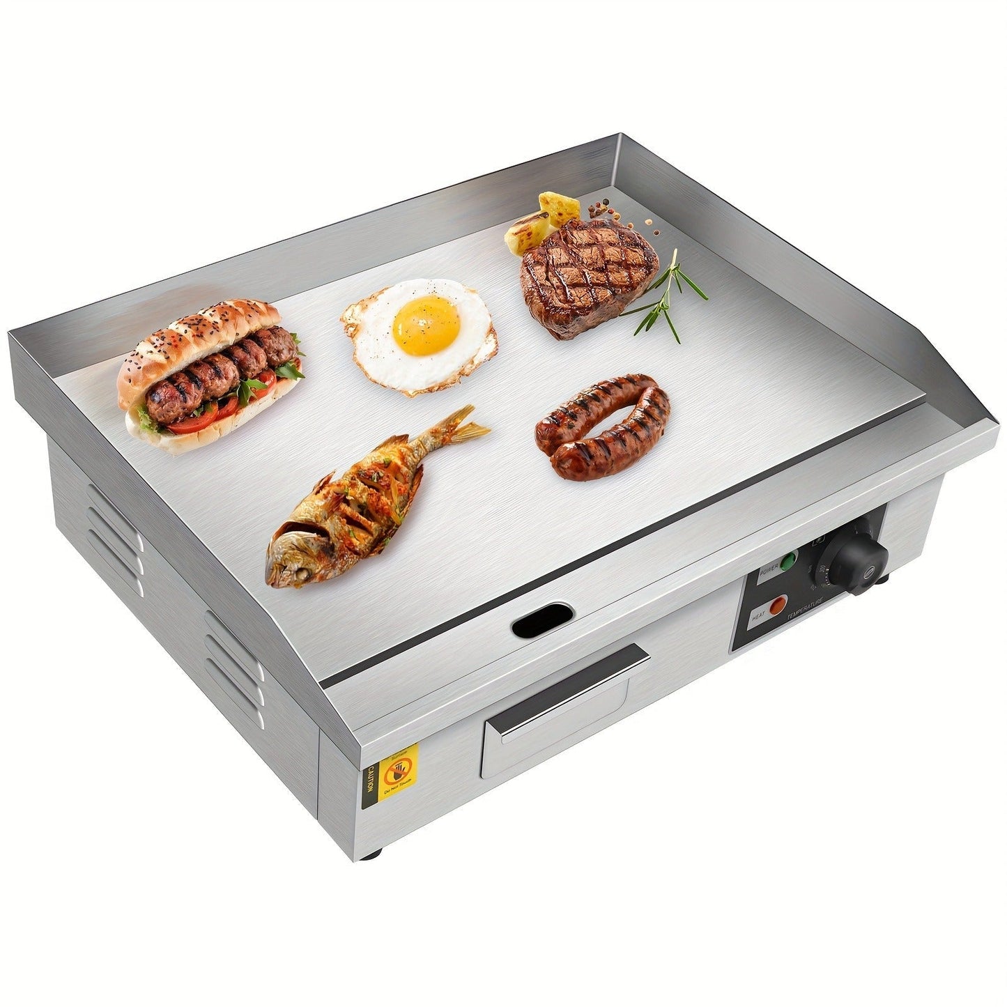 Flat Top Griddle 22 Inch 1600W Electric Countertop Teppanyaki Grill Non-Stick Stainless Steel Commercial for Garden, Patio and Yard Use