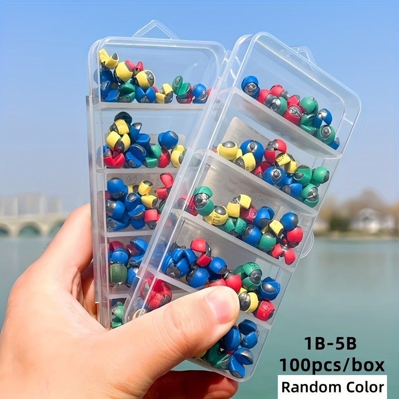 Fishing Sinkers 100pcs Rubber Coated Split Shot – 5 Sizes 1B-5B Detachable Round Mouth Lead Weights, Mixed Colors