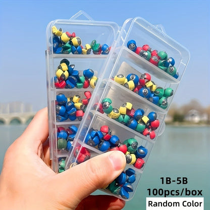 Fishing Sinkers 100pcs Rubber Coated Split Shot – 5 Sizes 1B-5B Detachable Round Mouth Lead Weights, Mixed Colors