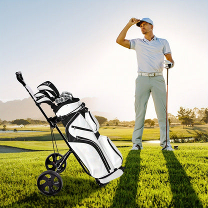 Foldable 2 Wheel Golf Push Cart Trolley with Scoreboard – Lightweight Steel Frame Pull Cart with Adjustable Handle, Score Counter
