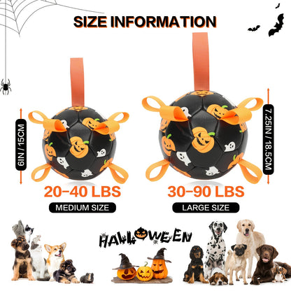 Halloween Dog Ball Toy with Pump – Football Shaped Chew Ball for Dogs, Pumpkin Ghost Design, Durable Rubber Fetch Toy