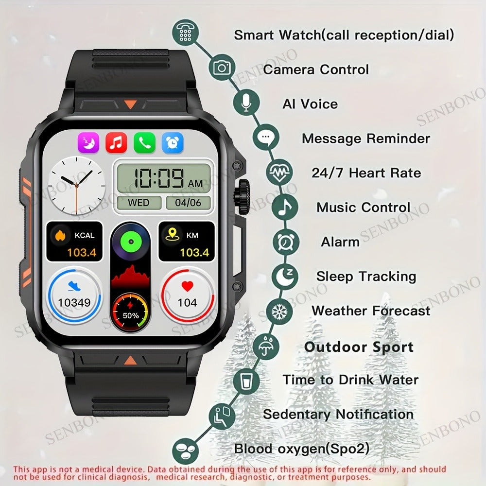 Smartwatch with Wireless Calling – 1.95" HD Display, 100+ Sport Modes, IP68 marking, Step & Calorie Tracker | SENBONO Men & Women