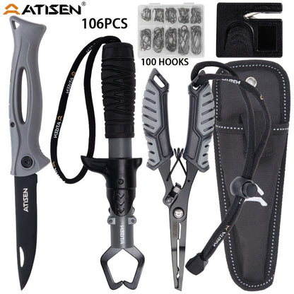 Fishing Knife Set 106PCS – Bait Knife, Luya Tongs, Knife Sharpener, Fishing Line Clippers & Anti-Loss Stretch Rope