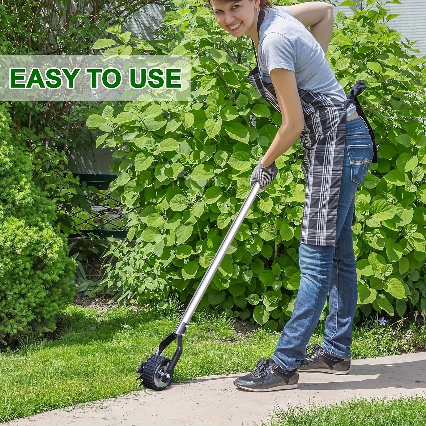 Wheeled Lawn Edger Manual Rotary Trimmer with 3/4-Section Stainless Steel Handle – Walk-Behind Grass Edger for Sidewalk