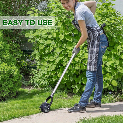 Wheeled Lawn Edger Manual Rotary Trimmer with 3/4-Section Stainless Steel Handle – Walk-Behind Grass Edger for Sidewalk