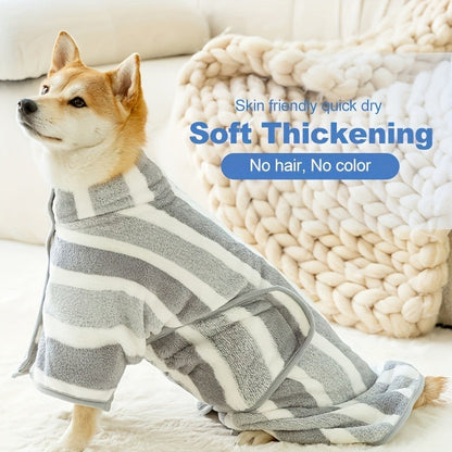 Gray Striped Microfiber Pet Bath Wrap with Adjustable Closure in Small, Medium and Large Sizes