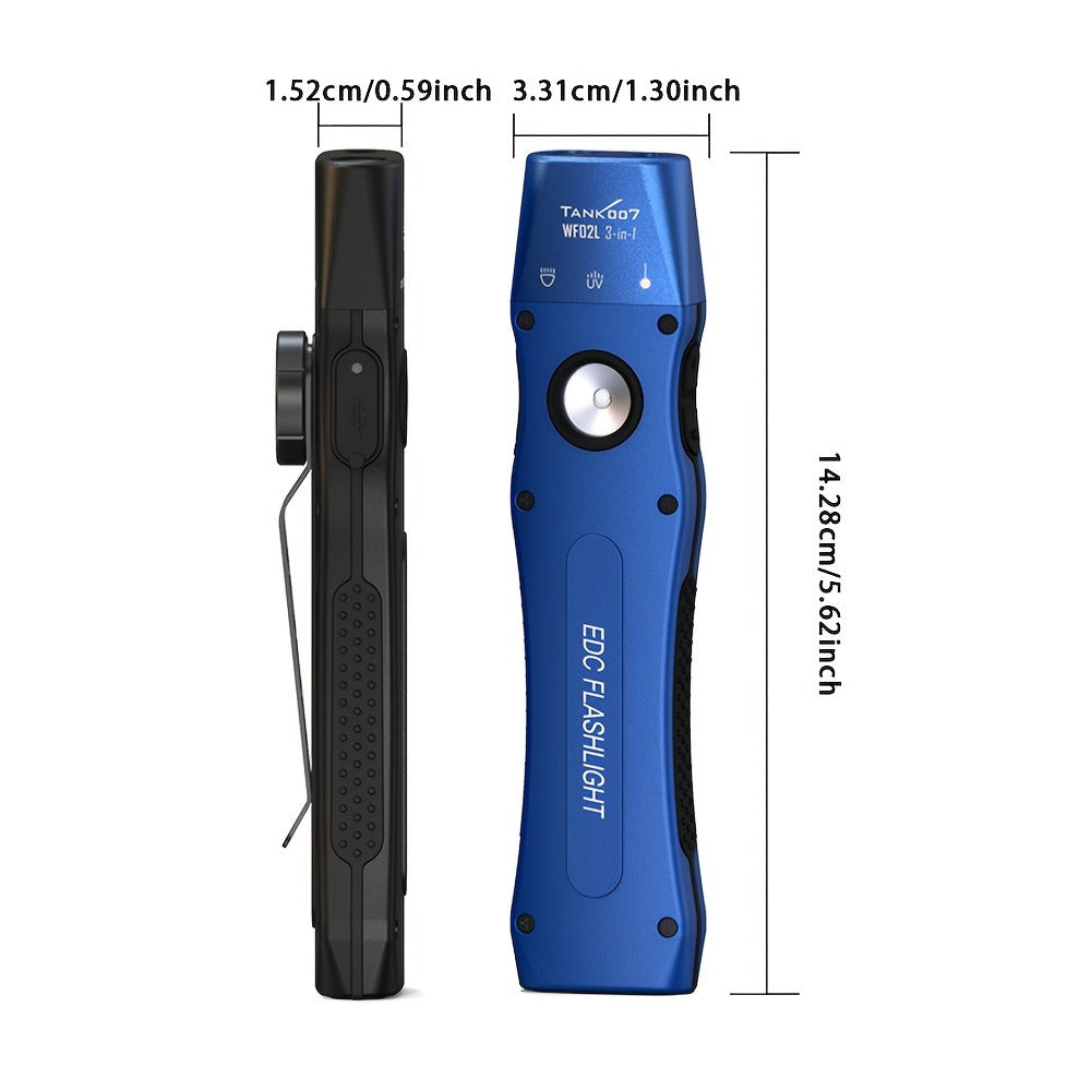 Flashlight 3-in-1 White, UV365 and Green Light Torch with Side Magnet in Black or Blue for Inspection