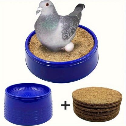 Pigeon Nesting Bowl 6-Pack with Coconut Fiber Mat – Durable Plastic Bird Breeding & Hatching Set for Racing Pigeons, Doves