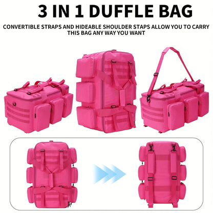 Convertible Travel Duffel Bag 3-in-1 Rose Red 50L – Weekender Backpack & Gym Bag for Men & Women, Sports, Camping & Daily Use