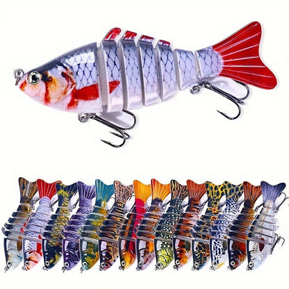 Fishing Lure Set 15-Piece Multi-Jointed Swimbaits with Segmented Bodies, Two Treble Hooks and Fifteen Fish Patterns
