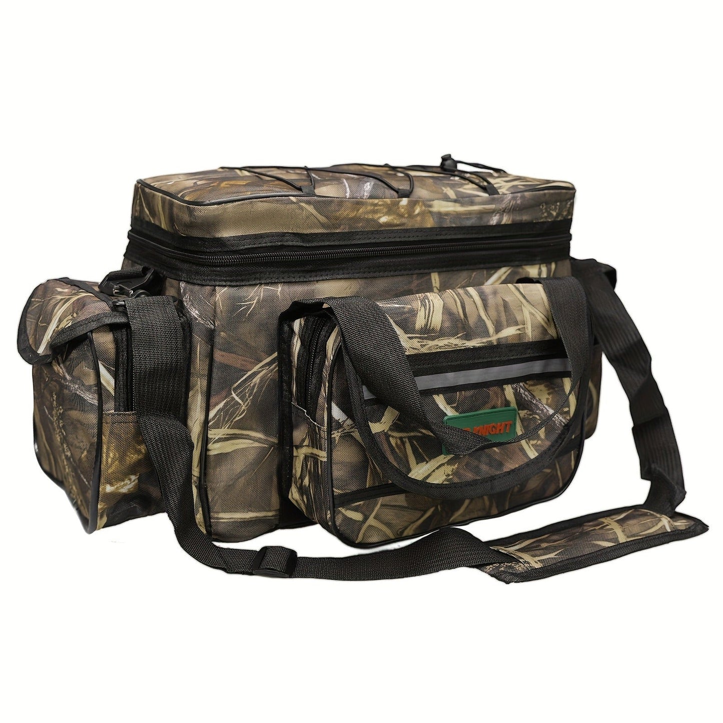 Fishing Tackle Bag Camo Durable Nylon Shoulder Carry Zipper Fishing Gear Storage Bag for Hiking Travel Outdoor Fishing Camouflage