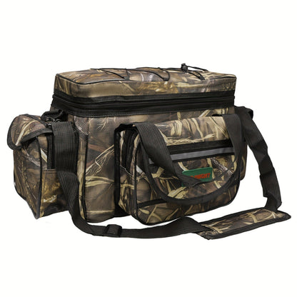 Fishing Tackle Bag Camo Durable Nylon Shoulder Carry Zipper Fishing Gear Storage Bag for Hiking Travel Outdoor Fishing Camouflage