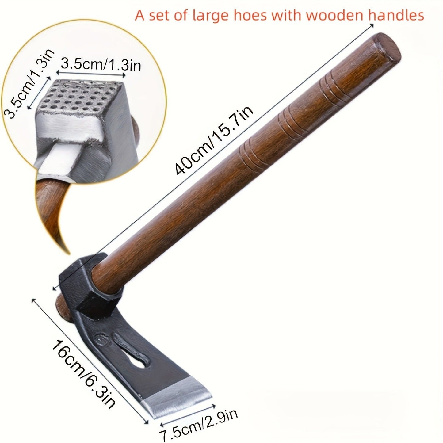 Carbon Steel-Labeled Garden Hoe with Rectangular Head and Head-Only or Wooden-Handle Package Options