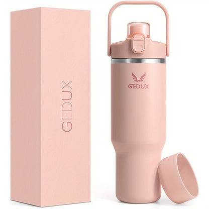 GEDUX Stainless Steel Water Bottle with Handled Lid and Removable Cup in 32oz or 40oz and Nine Styles