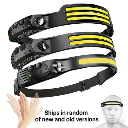 Four-Pack Rechargeable COB Strip Headlamps with 230° Wide-Light Label, Side Spotlight and Motion Sensor