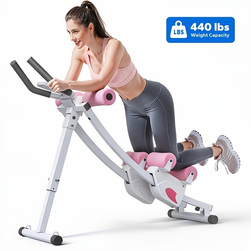 Ab Machine Adjustable Dual-Track Core Trainer with LCD Display – Foldable Ab Roller 440LB Capacity, 110° Curved Track & Knee Pad for Home