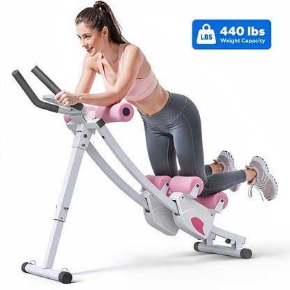 Ab Machine Adjustable Dual-Track Core Trainer with LCD Display – Foldable Ab Roller 440LB Capacity, 110° Curved Track & Knee Pad for Home