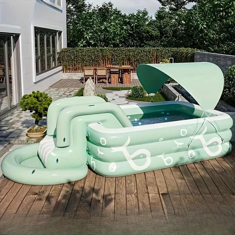 Inflatable Swimming Pool Set with Sunshade, Slide & Canopy, Family Backyard Pool, Multiple Sizes