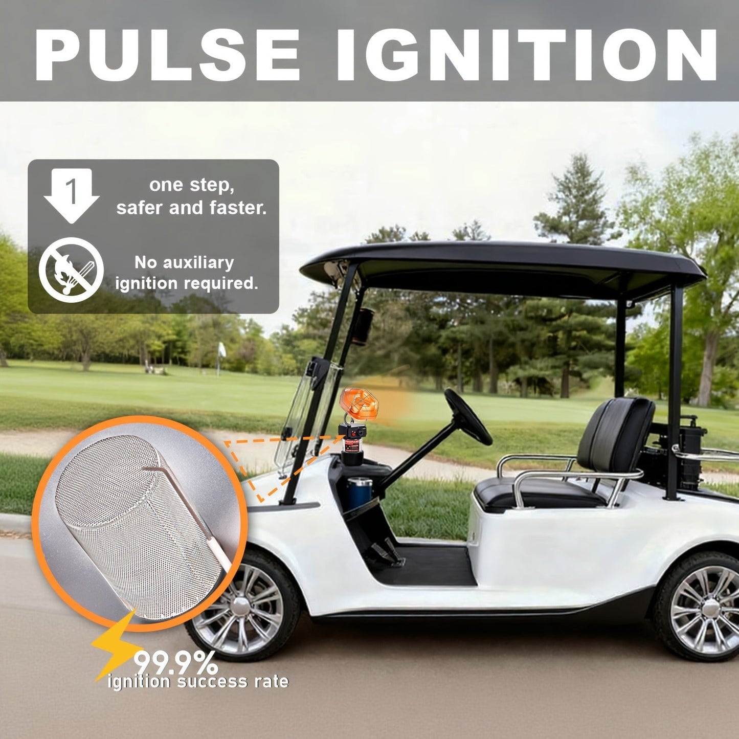 Golf Cart Heater 8520 BTU Portable Propane Catalytic Burner with Cup Holder Mount, Pulse Ignition