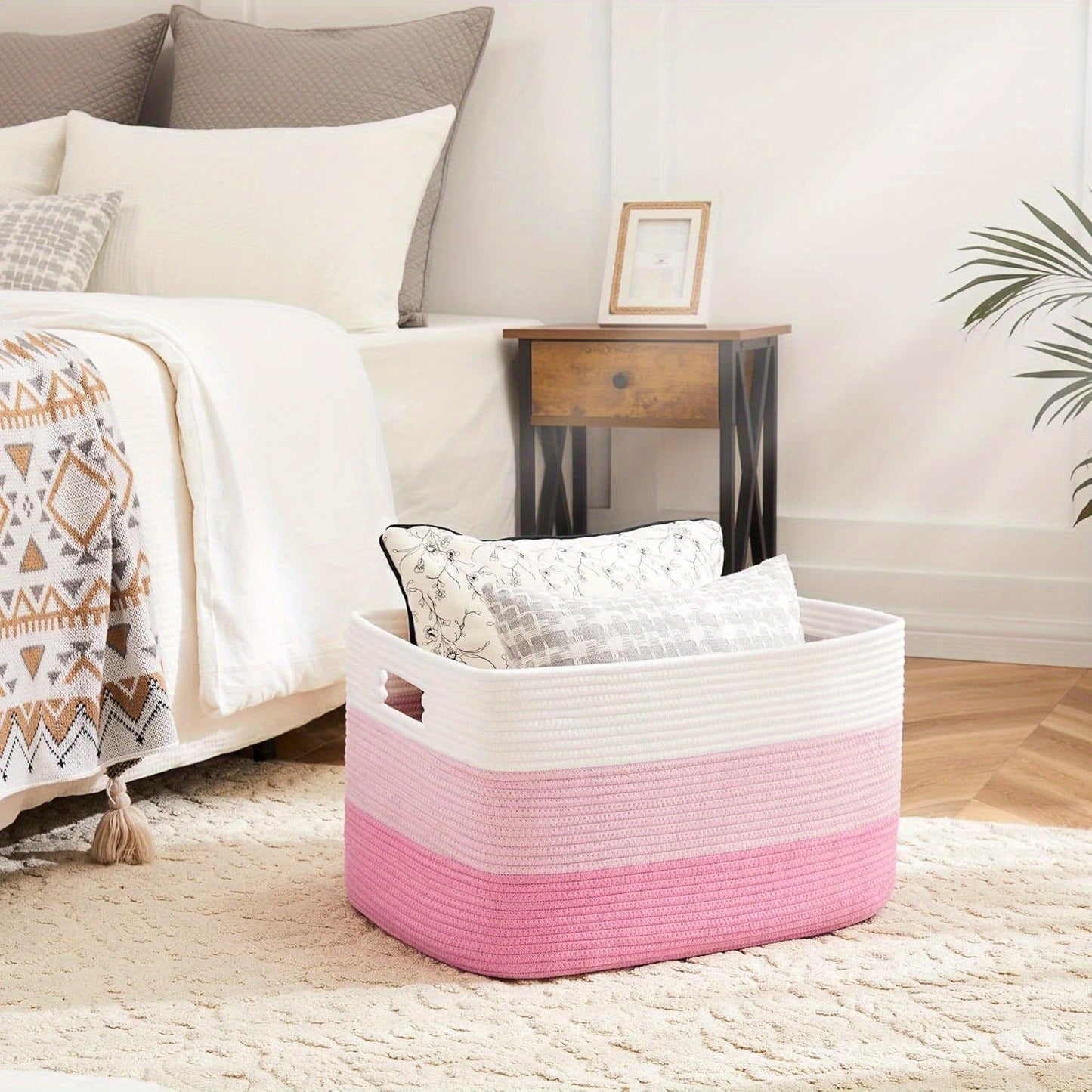 Storage Bag, Open-Top Woven Organizer in 30L, 65L or 100L with Handles and Black, Pink, Gray or Blue Options