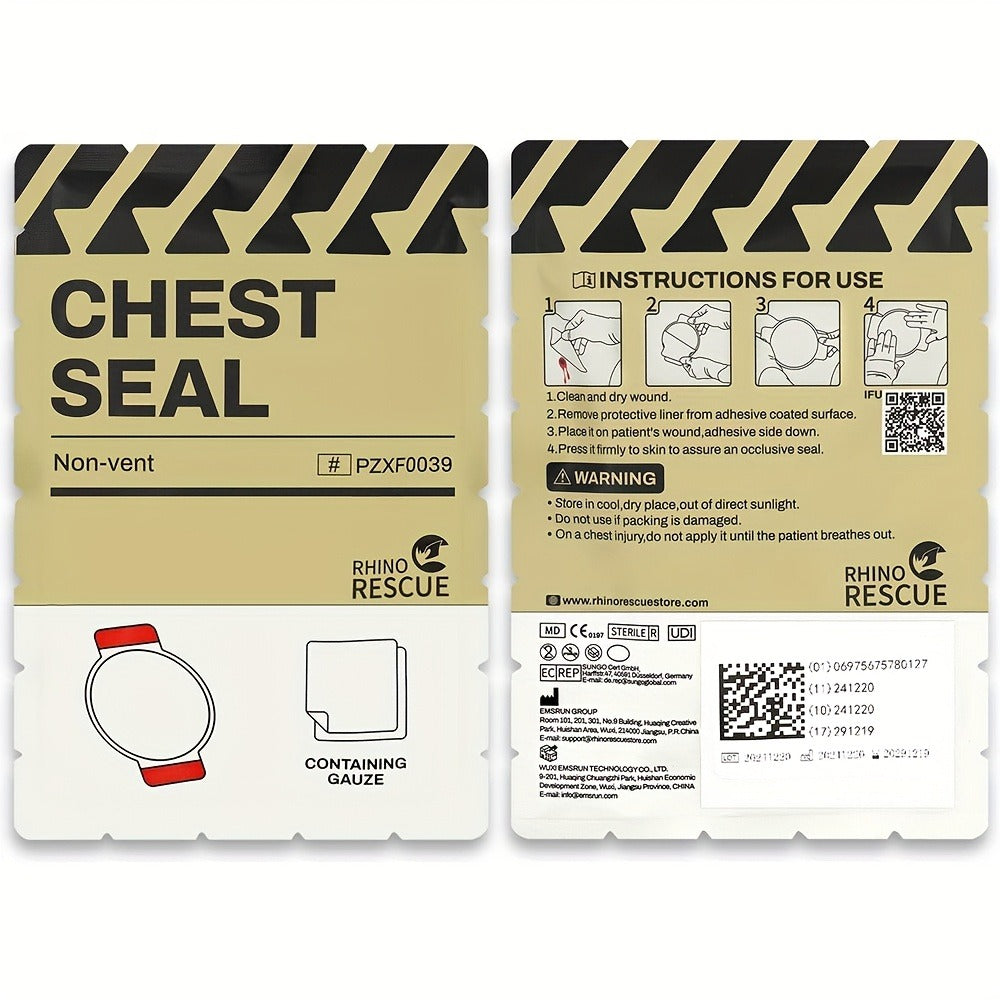 Non-Vented Chest Seal Emergency Trauma Dressing for Sucking Chest Wounds, Portable IFAK Medical Supply PA Nylon FSA HSA Eligible
