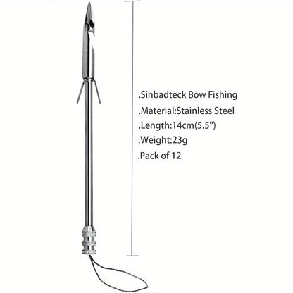 Stainless Steel Slingshot Fishing Arrowheads 12-Pack, Bowfishing Arrow Tips for Slingshot Bow Fishing & Target Practice