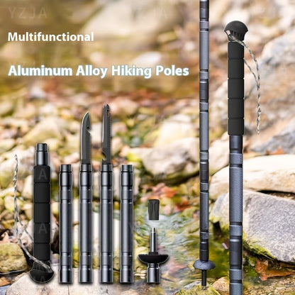 7-in-1 Tactical Hiking Staff – Adjustable Aluminum Alloy Mountaineering Stick with Compass, Fire Starter, Saw, Screwdriver & Pliers