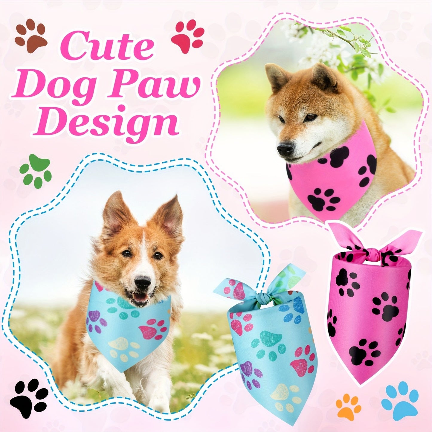 Dog Bandanas 50-Pack Paw Print Triangle Kerchief Bulk Set – Pet Costume Bibs for Dogs & Cats, Party Accessories for Grooming Salons
