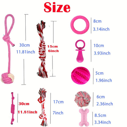 Puppy Teething Chew Toys Pink Bundle 5 or 8 Pack Soft Dog Toothbrush Toy & Interactive Chew Balls for Small Dogs