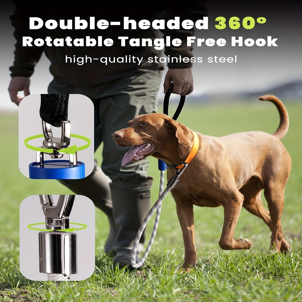 LED Dog Leash 4FT Light Up with 13 Lighting Modes & Tangle-Free Hook, Rechargeable Glow in the Dark Night Walking Leash