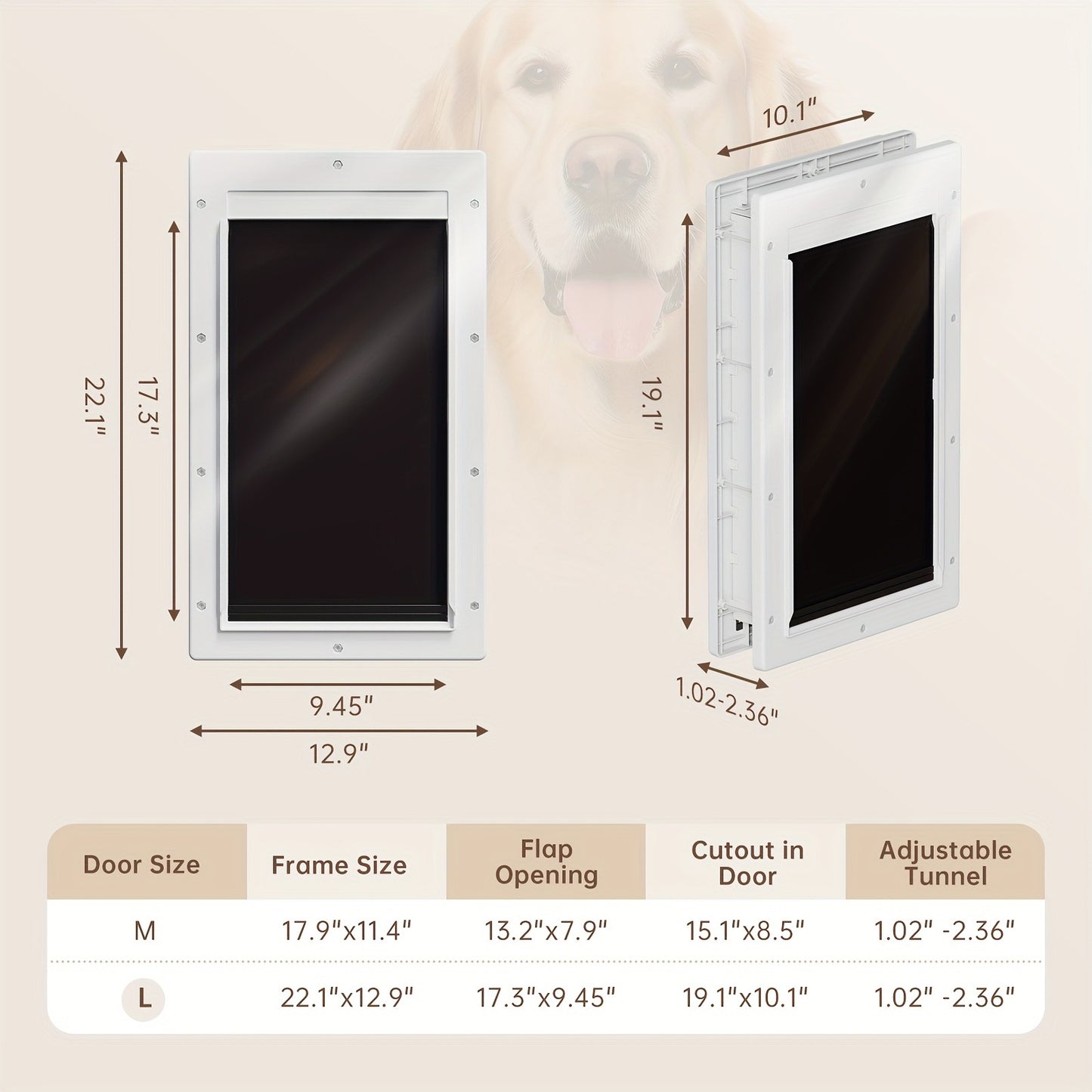 Dog Door 3-Flap Magnetic Pet Door for Interior & Exterior Doors or Wall – Heavy Duty Insulated Doggie Door with Closing Panel