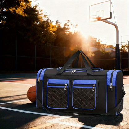 Gym Duffel Bag Large Capacity Travel Bag for Men Women Heavy Duty Polyester Multi Pocket Adjustable Shoulder Strap Zipper Closure