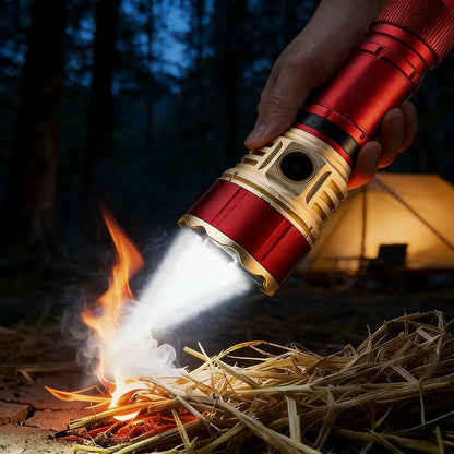 Tactical Flashlight with Fire Starter – Fresnel Lens Igniter, 3000 Lumen LED, 21700 Rechargeable Battery, Zoomable Aluminum Torch