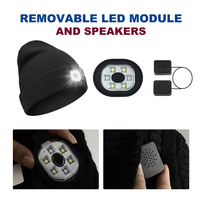 LED Knit Beanie with USB Rechargeable Lights – Light-Up Acrylic Knit Hat for Running, Hiking & Outdoor Activities