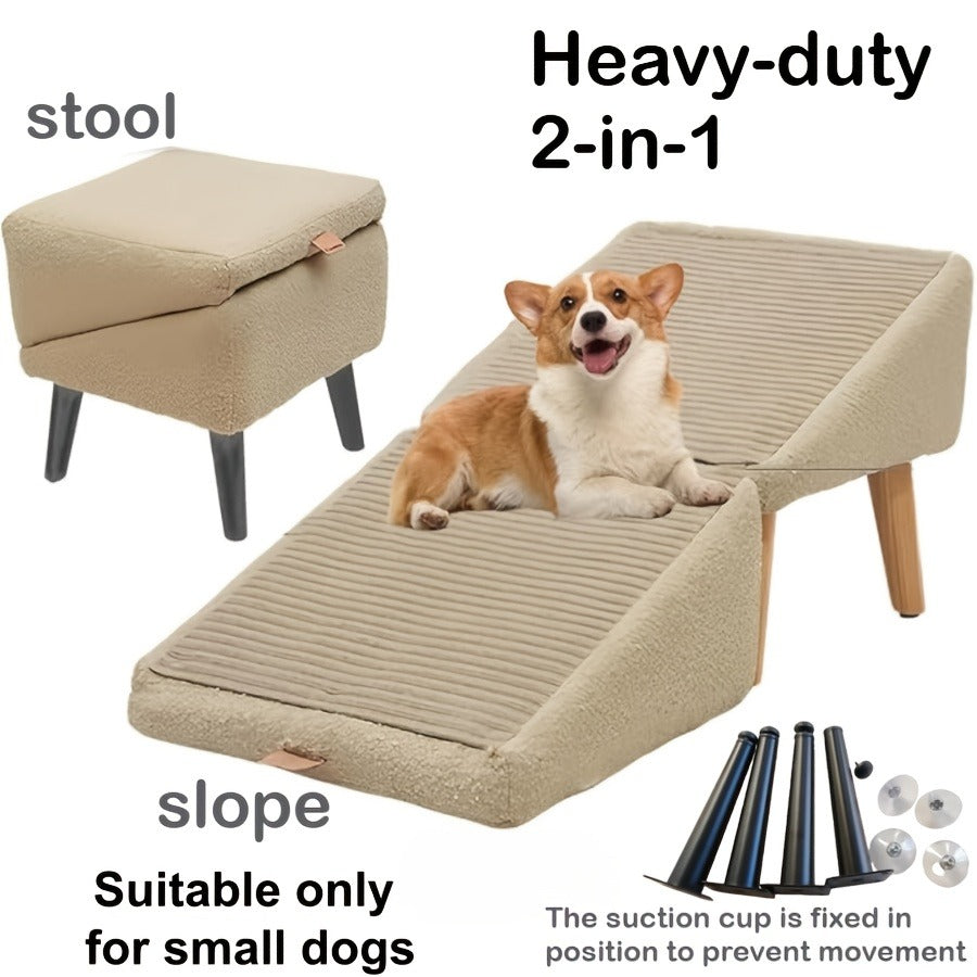 Dog Ramp 2-in-1 Foldable Ottoman Pet Stairs for Sofa Bed, Solid Wood Frame Heavy-Duty Small Dog Steps with Anti-Scratch Rounded Edges