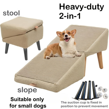 Dog Ramp 2-in-1 Foldable Ottoman Pet Stairs for Sofa Bed, Solid Wood Frame Heavy-Duty Small Dog Steps with Anti-Scratch Rounded Edges