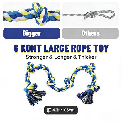 Rope Dog Toy 6-Knot Tug of War Chew Toy for Large Dogs – Heavy Duty Teeth Cleaning Rope Bone Toy for Aggressive Chewers