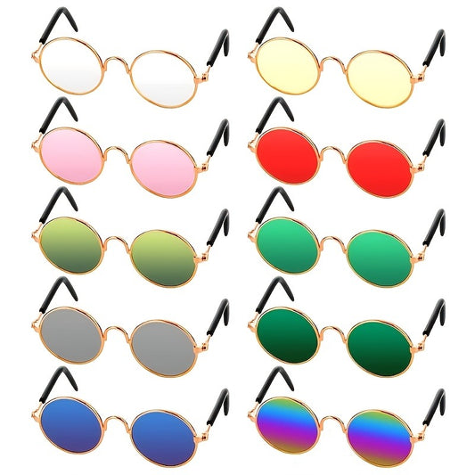 Pet Sunglasses 10-Pack Round Metal Retro Shades for Cats & Dogs – Assorted Colors Classic Hippie Glasses for Cosplay, Parties & Photo Props