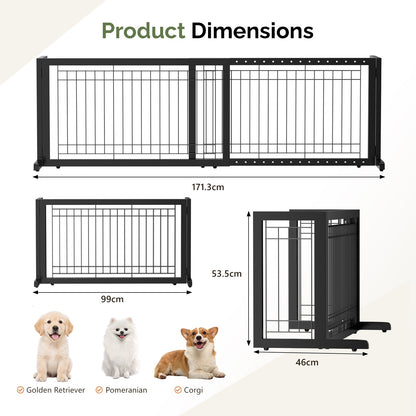 Freestanding Pet Gate for Dogs & Cats – Solid Wood Dog Gate for House, Adjustable 40" to 71" Wide, Indoor Dog Fence for Doorways Stairs