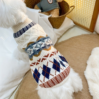 Cable Knit Dog Sweater Turtleneck – Thick Warm Winter Pet Pullover with Fair Isle Pattern, Cozy Cold Weather Knitwear