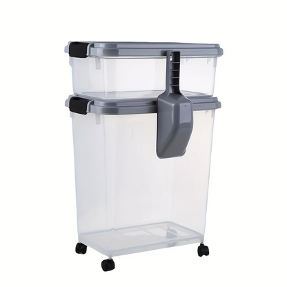 Pet Food Storage Container Set 3-Piece – 30QT + 10QT Airtight Snap-Lock with 360° Wheels & Scoop, Holds up to 37.5lb