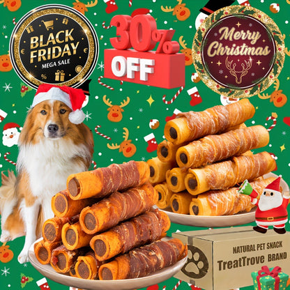 Dog Chew Treats Chicken & Duck Wrapped Cowhide Sticks – High Protein Beef Skin Stuffed Snacks, Long-Lasting, Easy to Digest