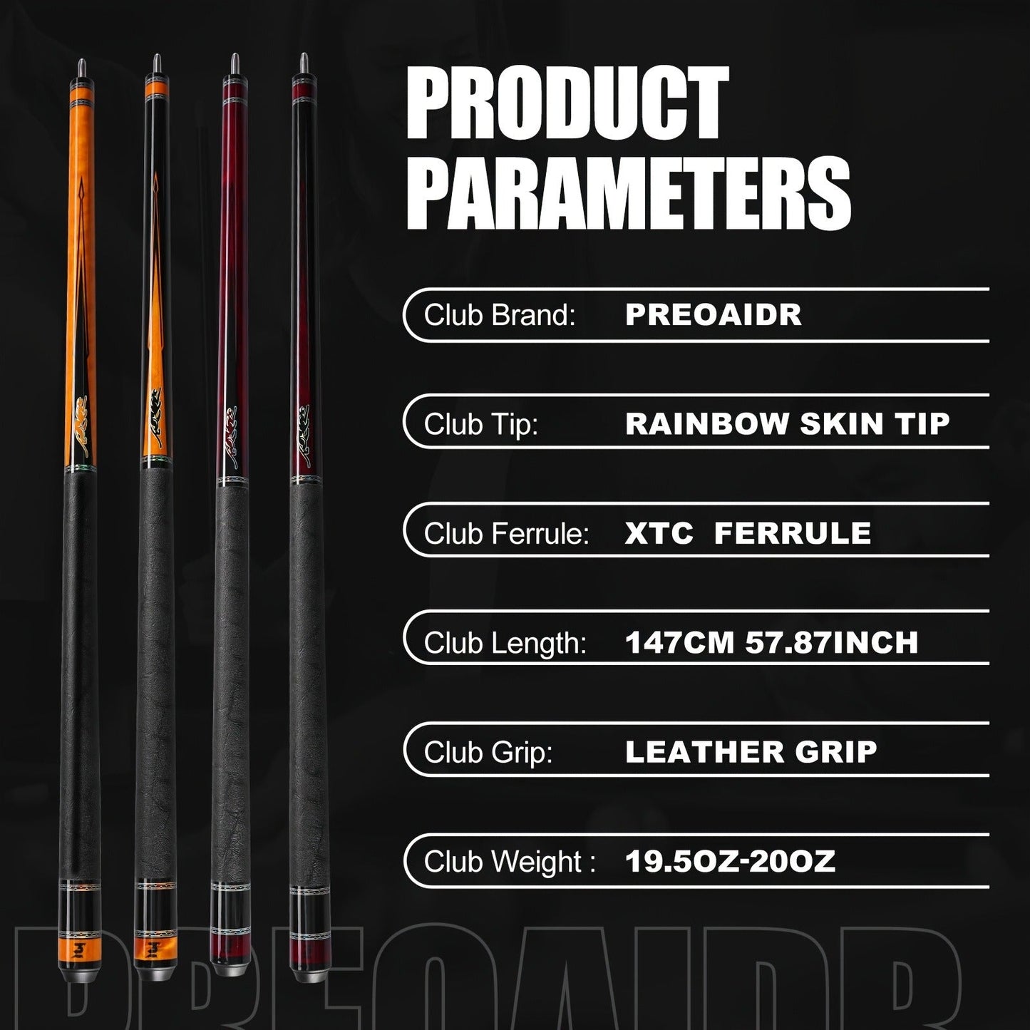 58-Inch Carbon Fiber Pool Cue with 12.5mm Tip, 3/8x8 Joint, Black Wrap and Four SP Graphic Designs
