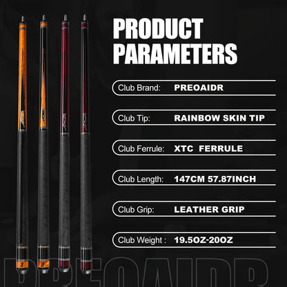 58-Inch Carbon Fiber Pool Cue with 12.5mm Tip, 3/8x8 Joint, Black Wrap and Four SP Graphic Designs