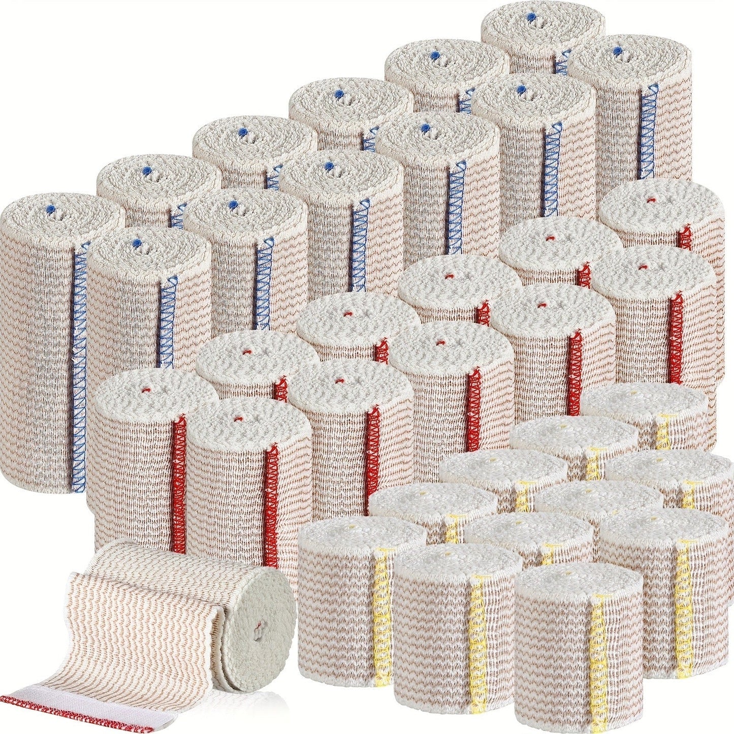 48pcs Elastic Compression Bandage Wrap Set – 2", 3" & 4" Reusable Self-Closure Stretch Bandage Rolls for Sports, Sprains