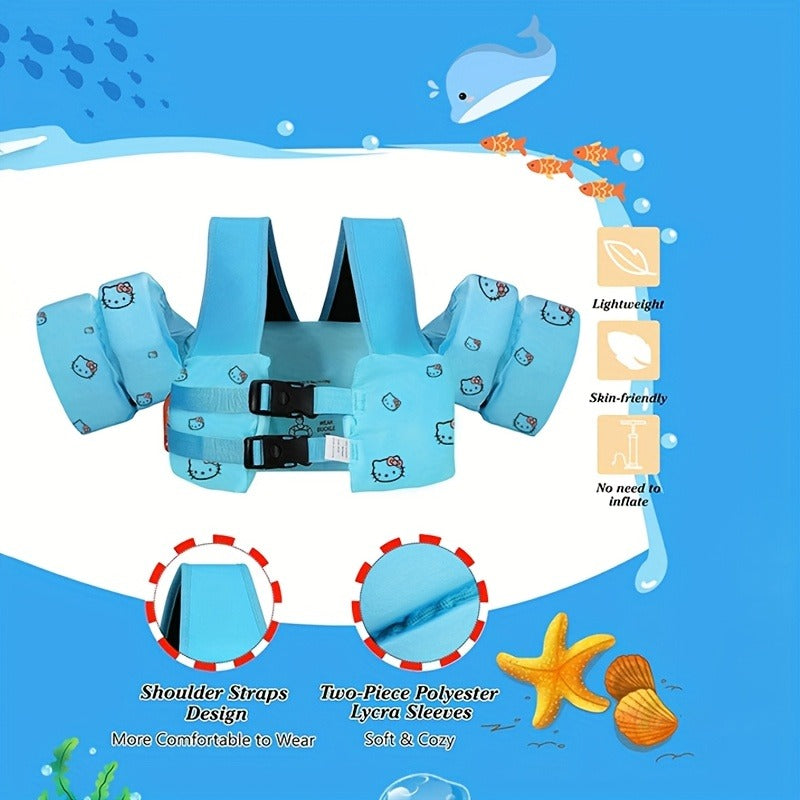 Toddler Swim Vest for Kids Ages 1-9 – Cute Blue Cartoon Cat Pattern, Lightweight Floating Jacket Adjustable Straps for Boys Girls 20-66lbs