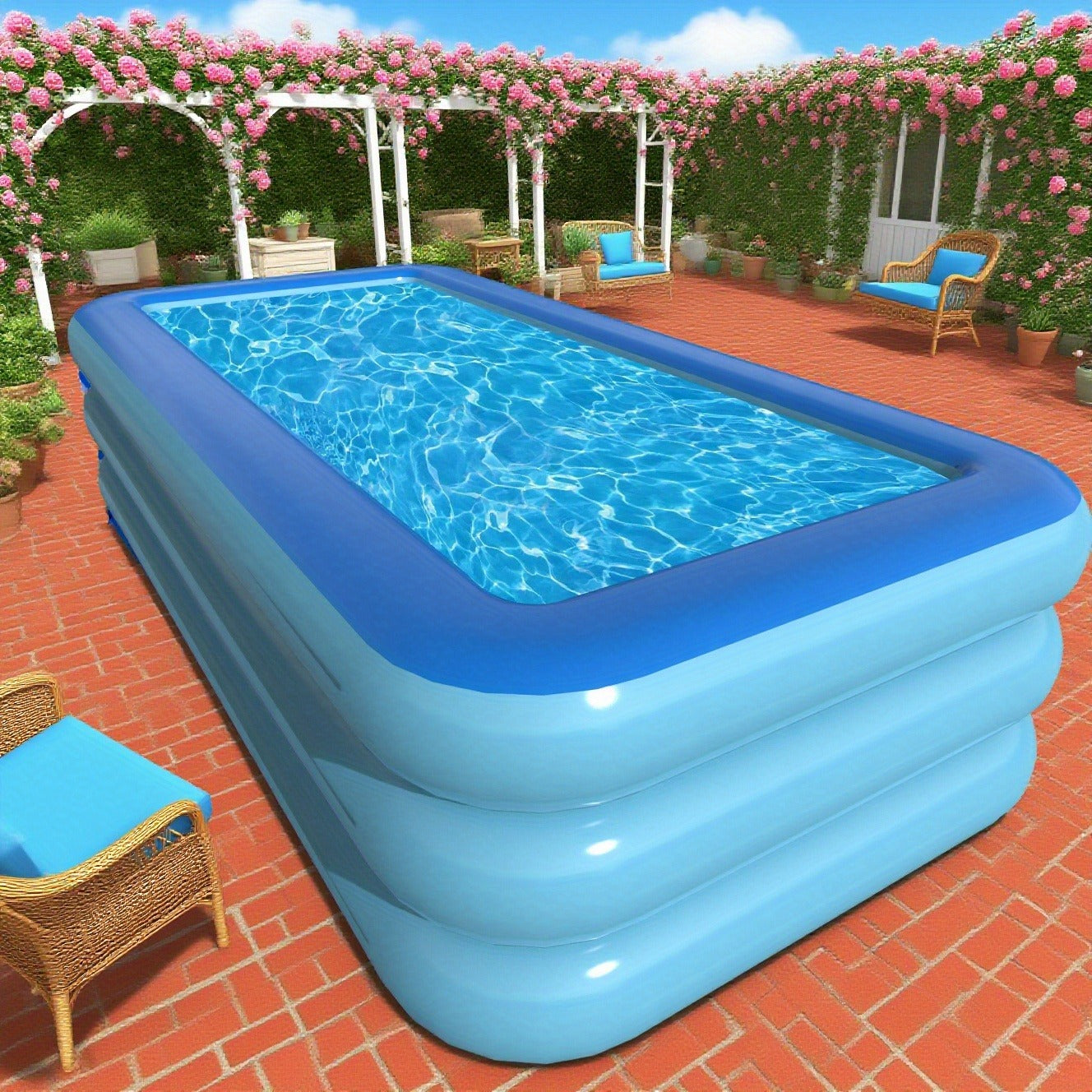 Inflatable Pool XL Extra Large Backyard Swimming Pool 3-Chamber Thick PVC Family Pool for Adults Kids Summer Outdoor Fun Multiple Sizes