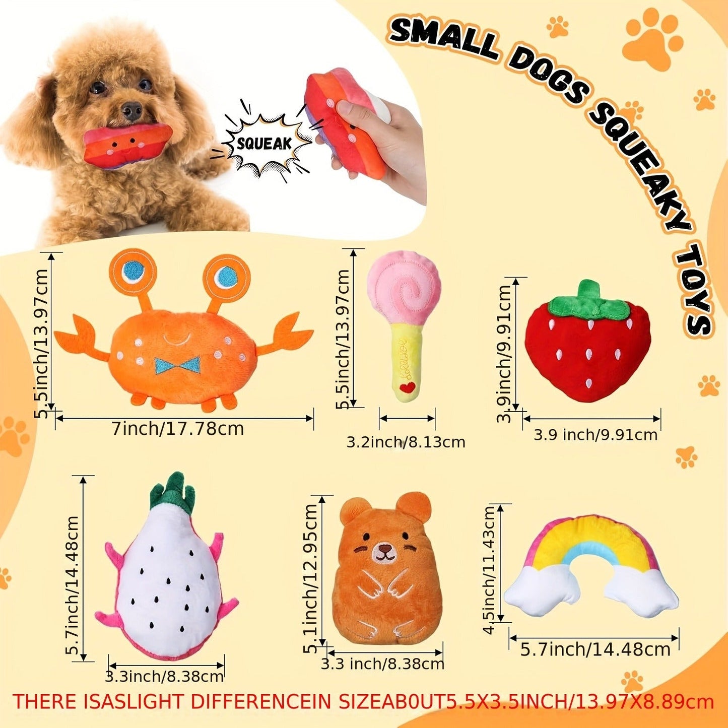 Dog Toys 80-Piece Squeaky Plush Assortment with Fruit, Animal and Novelty Shapes for Small or Medium Dogs