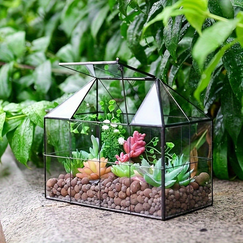 Geometric Glass Terrarium with Swing Lid 9.84x5.31x7.87 Inch Victorian Wardian Case for Succulents Cactus Air Plants Ferns Indoor Desktop