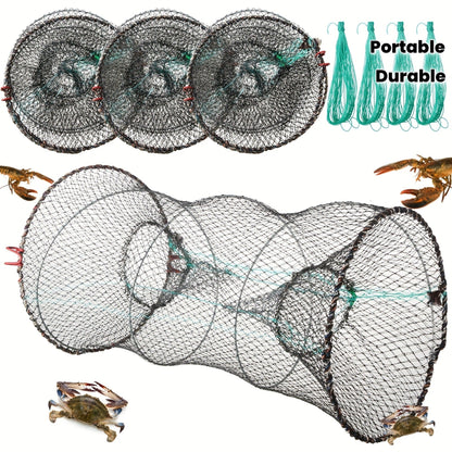 Collapsible Fishing Trap Net 4 Pack – Crab Crawfish Minnow Lobster Shrimp Bait Cage with 49ft Rope, 12x24 Inch Foldable Fish Trap